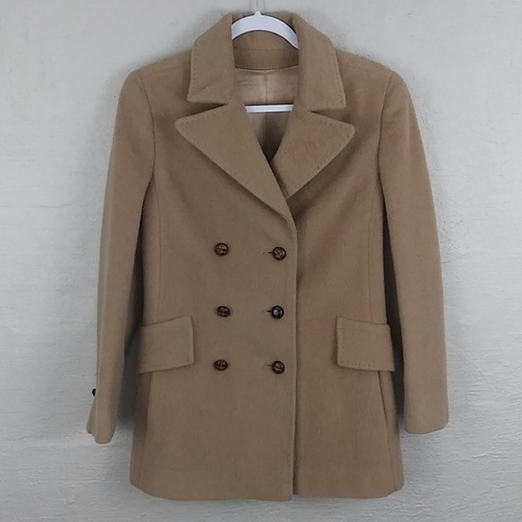 Warren of Stafford Vintage Tan Wool One Notched Double Breasted Classic Pea Coat - Picture 2 of 10